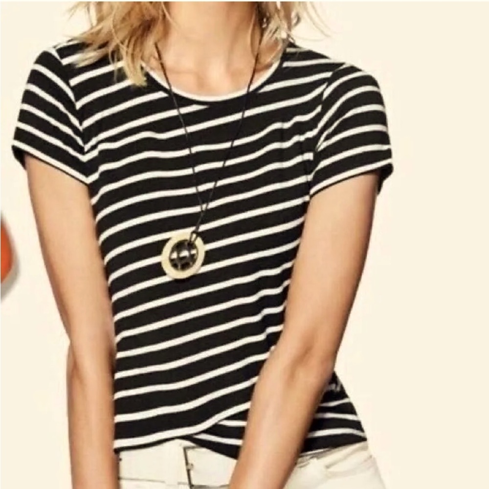 CAbi Black and White Stripe Crop Top